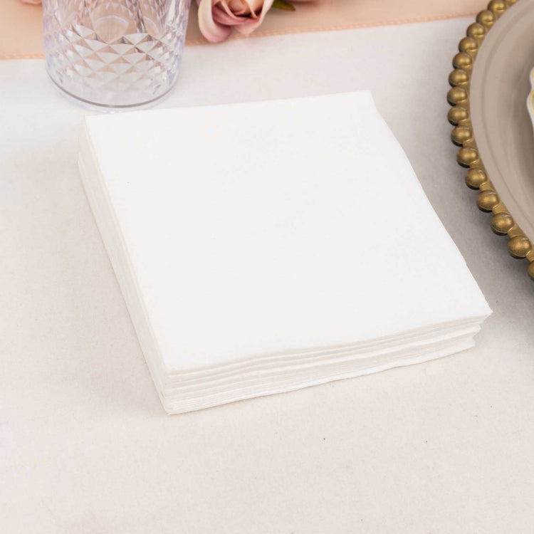 20 Pack White Soft Linen-Feel Airlaid Paper Beverage Napkins, Highly Absorbent Disposable