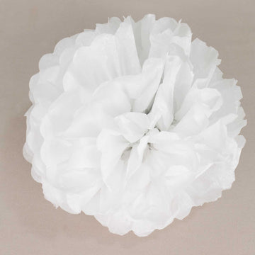6 Pack White Tissue Paper Pom Poms Flower Balls, Ceiling Wall Hanging Decorations - 12"