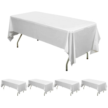 5 Pack White Waterproof Plastic Tablecloths, PVC Rectangle Disposable Table Covers - 54"x108"