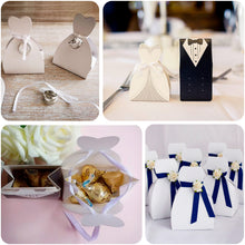 100 Pack White Wedding Dress Party Favor Boxes, Candy Gift Boxes with Ribbon Ties - 2.5x3.5inch