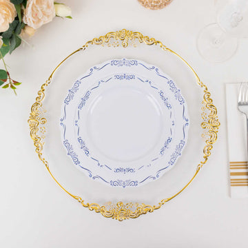 Classic White Blue Vintage Rim Hard Plastic Dessert Plates