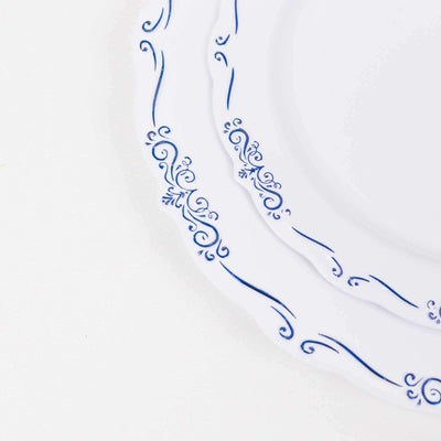 Elegant white plates with blue decorative trim