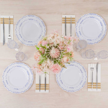 White Blue Vintage Rim Hard Plastic Dinner Plates for All Your Event Decor Needs