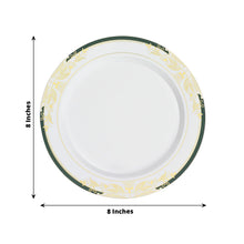 10 Pack | 8inch White With Hunter Emerald Green Rim Plastic Appetizer Salad Plates
