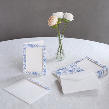25 Pack White Blue Chinoiserie Floral Photo Frame Cards with Envelopes, Notecards for 3.5"x5.5" Picture Insert for Weddings, Graduations, Birthday Parties, Anniversary, Milestones