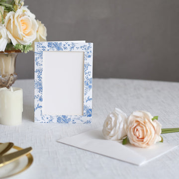 Elegant White Blue Chinoiserie Floral Photo Frame Cards for Memorable Events