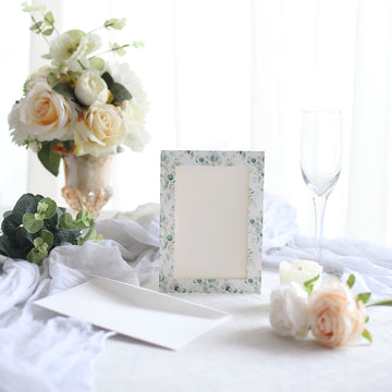 White Green Eucalyptus Leaves Photo Frame Cards for Elegant Event Decor