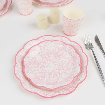 75 Pcs Pink Vintage Floral Paper Plates Cups Combo Pack, Disposable Party Supplies Kit