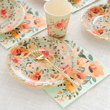 72 Pcs Sage Green Disposable Dinnerware Set With Pink Floral Print
