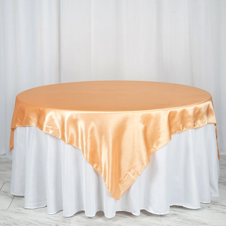 72 Inch x 72 Inch Peach Seamless Satin Square Tablecloth Overlay