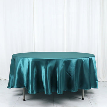 Peacock Teal Seamless Satin Round Tablecloth 108"