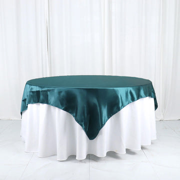 Peacock Teal Seamless Satin Square Table Overlay 72"x72"