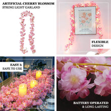 Pink Artificial Cherry Blossom Garland LED Fairy Lights