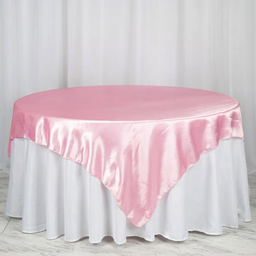 Elegant Pink Satin Square Tablecloth Overlay for Stunning Event Decor