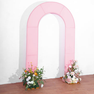 8ft Pink Spandex Fitted Open Arch Backdrop Cover, Double-Sided U-Shaped Wedding Arch Slipcover