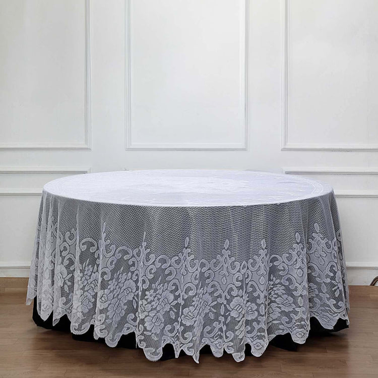 Premium Lace Round Tablecloth 120 Inch in White Color