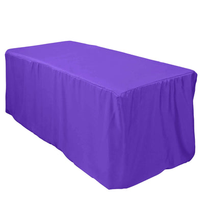 Purple table cover draped over a rectangular table