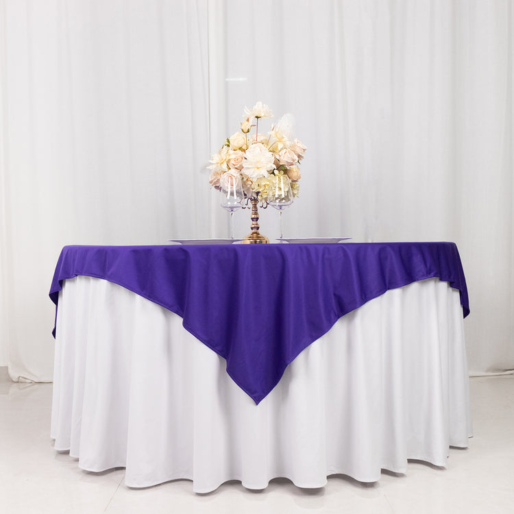 Purple Premium Scuba Square Table Overlay, Polyester Seamless Table Topper 70inch