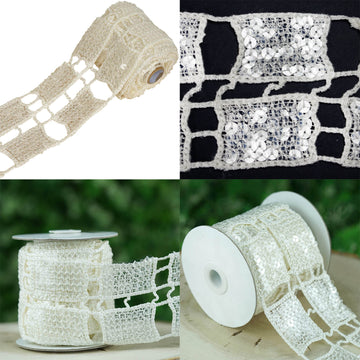 White Sequin Stitch Crochet Lace for Elegant Event Decor