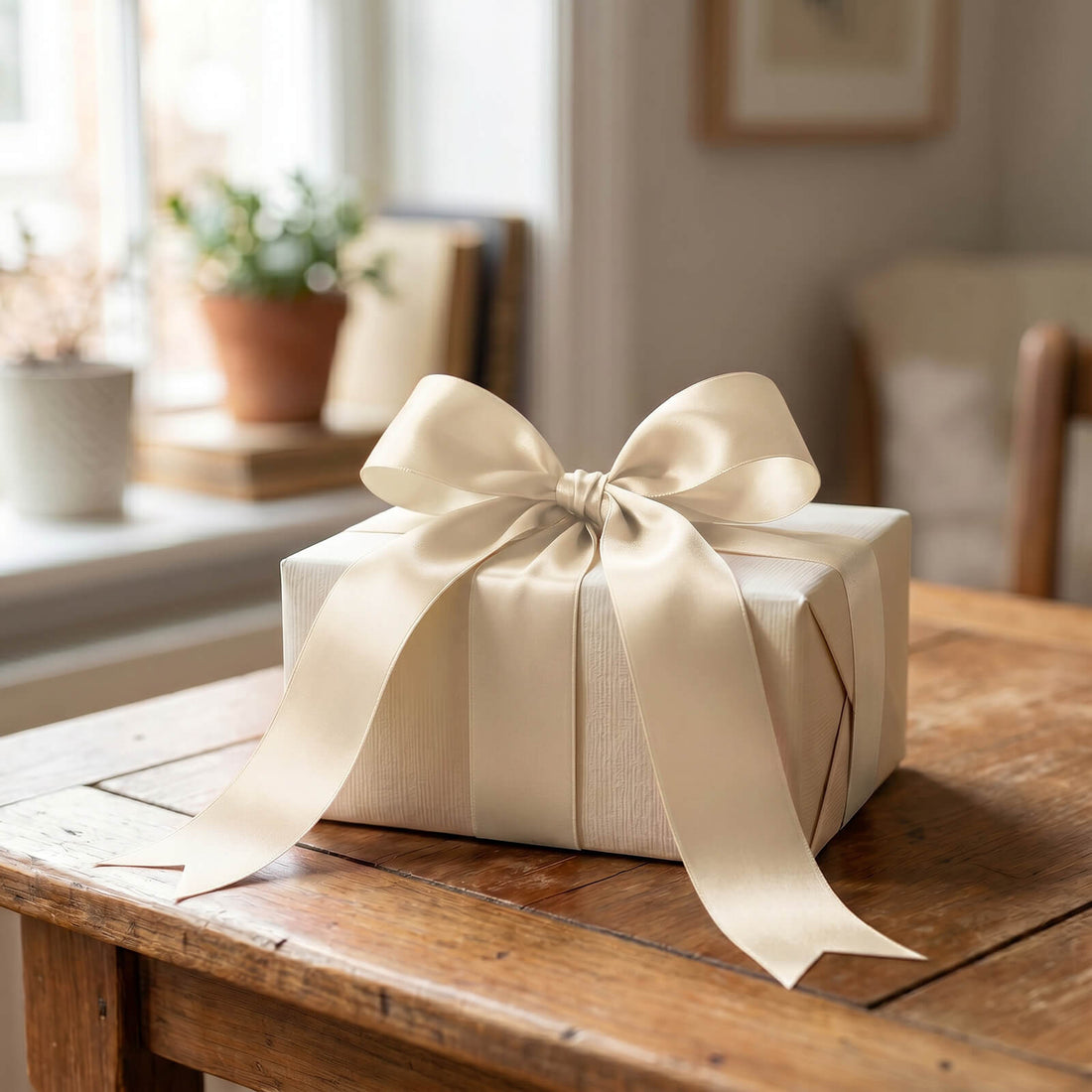 Ivory satin ribbon for understated church pew decorations