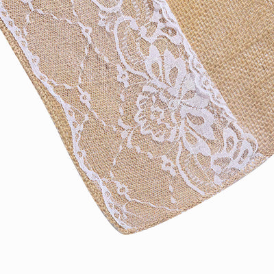Jute fabric with white lace trim detail