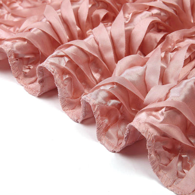 Pink satin ruffled fabric with a soft texture and shine.