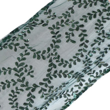 Hunter Emerald Green Leaf Vine Embroidered Sequin Mesh Like Table Runner#whtbkgd