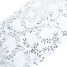 12x108inch Silver Leaf Vine Embroidered Sequin Mesh Like Table Runner#whtbkgd
