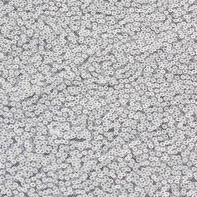 Silver sequins scattered on a white background.
