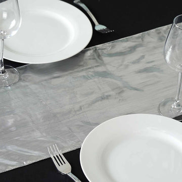 Enhance Your Event Decor with the Shiny Metallic Foil Silver Lame Fabric Table Runner