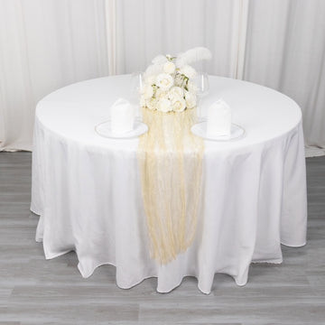 Transform Your Tablescape with the Champagne Sheer Crinkled Organza Table Runner