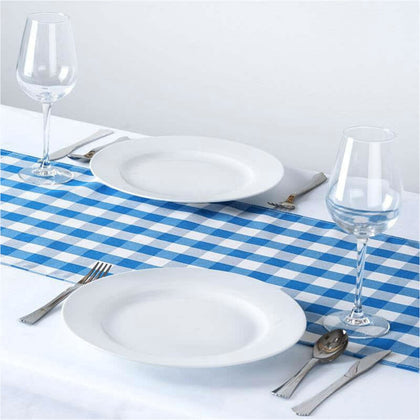 Gingham Polyester Table Runner 14"x108" Blue/White Buffalo Plaid - Checkered Table Linen