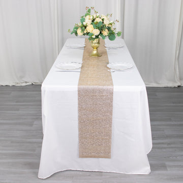 Create a Luxurious Ambiance with the Shiny Champagne Crystal Rhinestone Table Runner