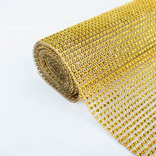 10x108inch Shiny Gold Crystal Rhinestone DIY Table Runner, Diamond Mesh Ribbon Bling Roll