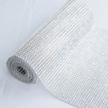 10x108inch Shiny Silver Crystal Rhinestone DIY Table Runner, Diamond Mesh Ribbon Bling Roll