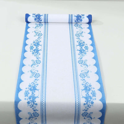 Decorative blue floral paper roll on a white background