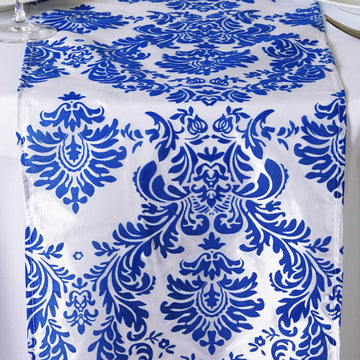 Create an Atmosphere of Elegance with the Royal Blue Taffeta Damask Flocking Table Runner