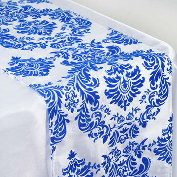 Versatile and Stylish Royal Blue Taffeta Damask Flocking Table Runner