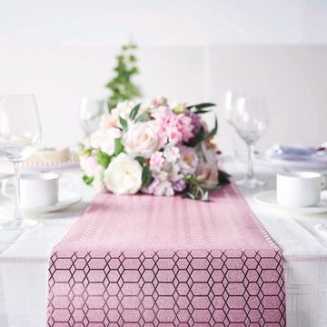 Elevate Your Event with the Rose Gold Glamorous Honeycomb Print Table Runner