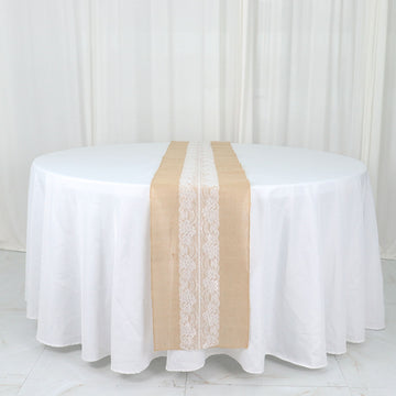Rustic Natural Jute Burlap Table Decor with Lace Accents