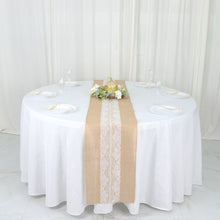 14 Inch x 106 Inch Natural Jute Burlap Table Runner with Middle White Lace