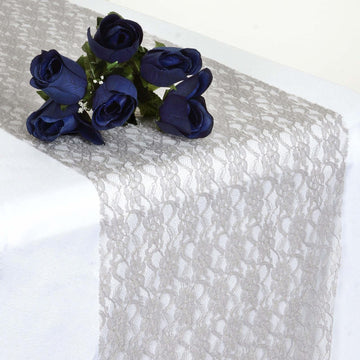 Create a Luxurious Table Setting with the Silver Floral Lace Table Runner