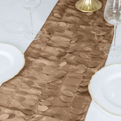 Elegant beige table runner with leaf design, perfect for dining decor.