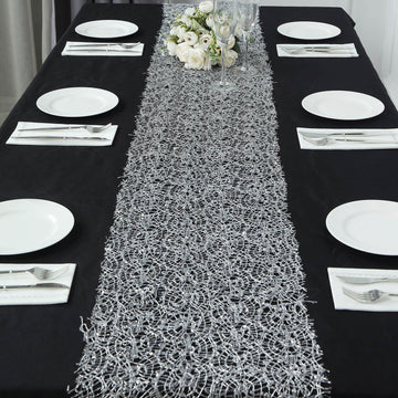 Dazzle Your Guests with the Silver Sequin Mesh Schiffli Lace Table Runner