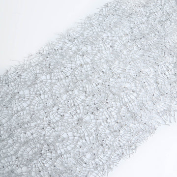 Create a Sparkling Tablescape with the Silver Sequin Mesh Schiffli Lace Table Runner