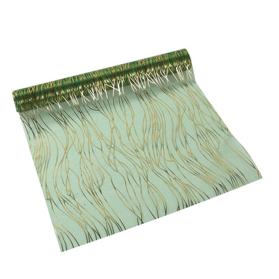 Decorative wrapping paper with a green and gold wave pattern