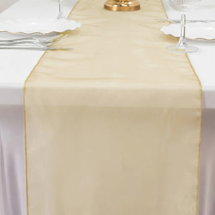 10 Pack Sheer Organza Table Runners 14"x108" Gold - Exquisite & Lightweight Table Decor