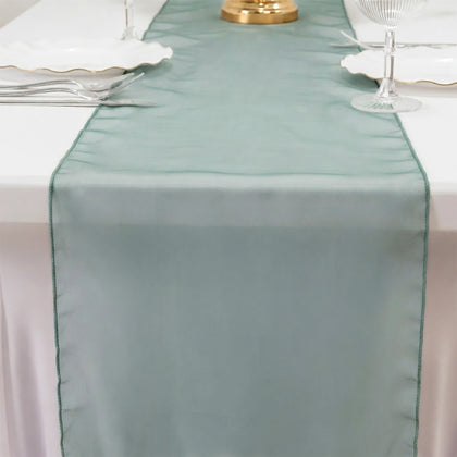 10 Pack Sheer Organza Table Runners 14"x108" Hunter Emerald Green - Lightweight Table Decor