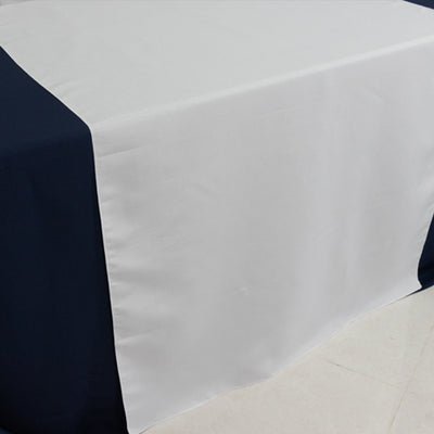 Navy and white tablecloth with a clean, modern design.