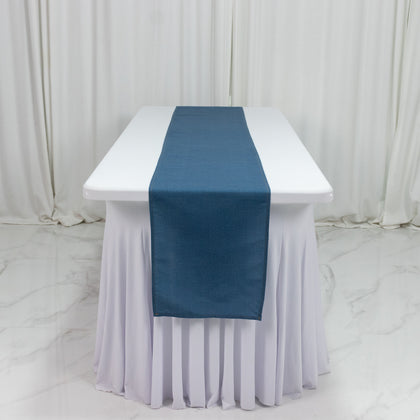Polyester Table Runner 12"x108" Denim Blue with Faux Denim Design, Wrinkle & Stain Resistant for Modern Events
